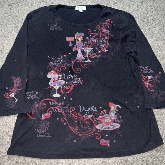 Cactus Made in USA Live Laugh Love 3/4-Sleeve Cotton Top Medium Ed Hardy Style - Picture 1 of 5